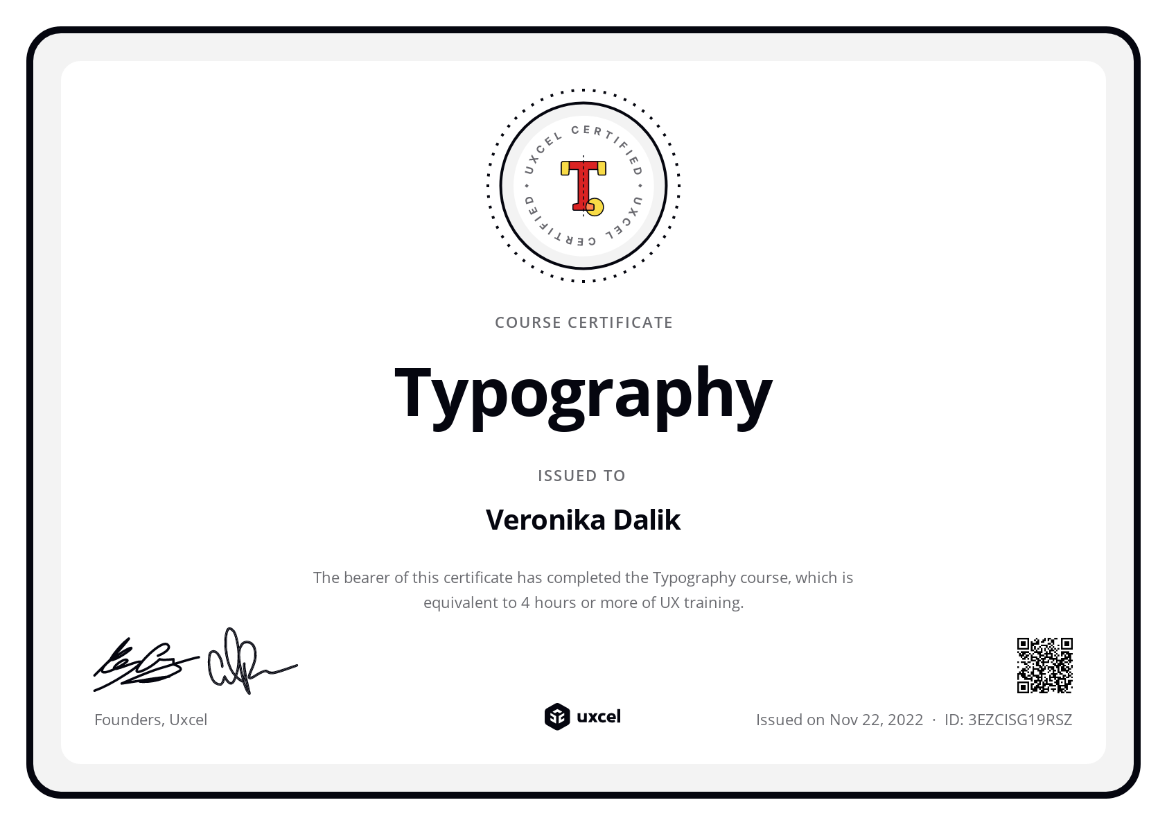 Nika D.'s certificate